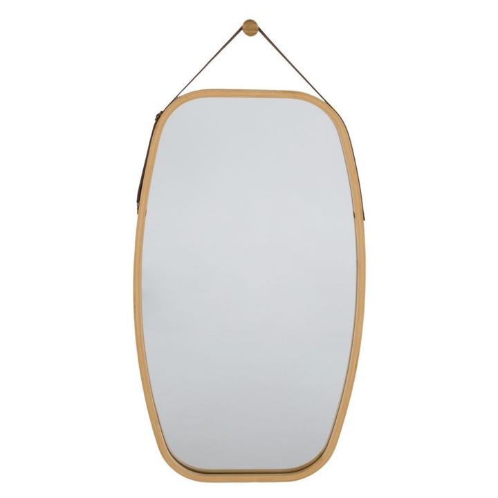 Oglinda de perete DacEnergy©, cadru de bambus lacuit, design simplu, de agatat, 43 x 1,5 x 76 cm, bambus natural