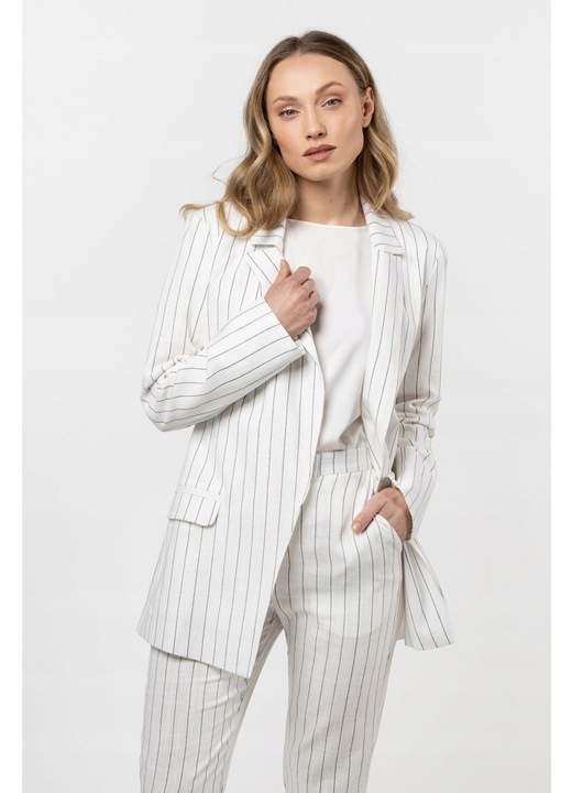 Sacou Din In Pentru Femei, Awama, Prafuit, De Inalta Calitate, Material In, Captuseala 100% Bumbac, Croi Lejer, Guler Stand Cu Rever Larg, Inchidere Fara Inchidere, De Inalta Calitate, Alb, Alb