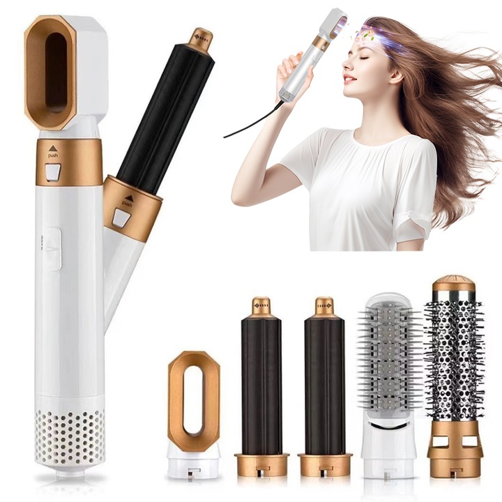 Сешоар 5 в 1 – преса за изправяне и многофункционална маша със сменяеми приставки