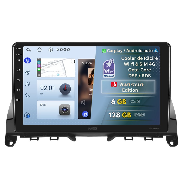 Navigatie Mercedes C-CLASS W204/S204 pre-facelift (2007–2011) dedicata, 6 GB Ram 128 GB Rom, Octa-Core 4G, MaxTech® UltraSeries Junsun Edition, Carplay & Android auto, Ecran 9” Touch, Wifi, Waze