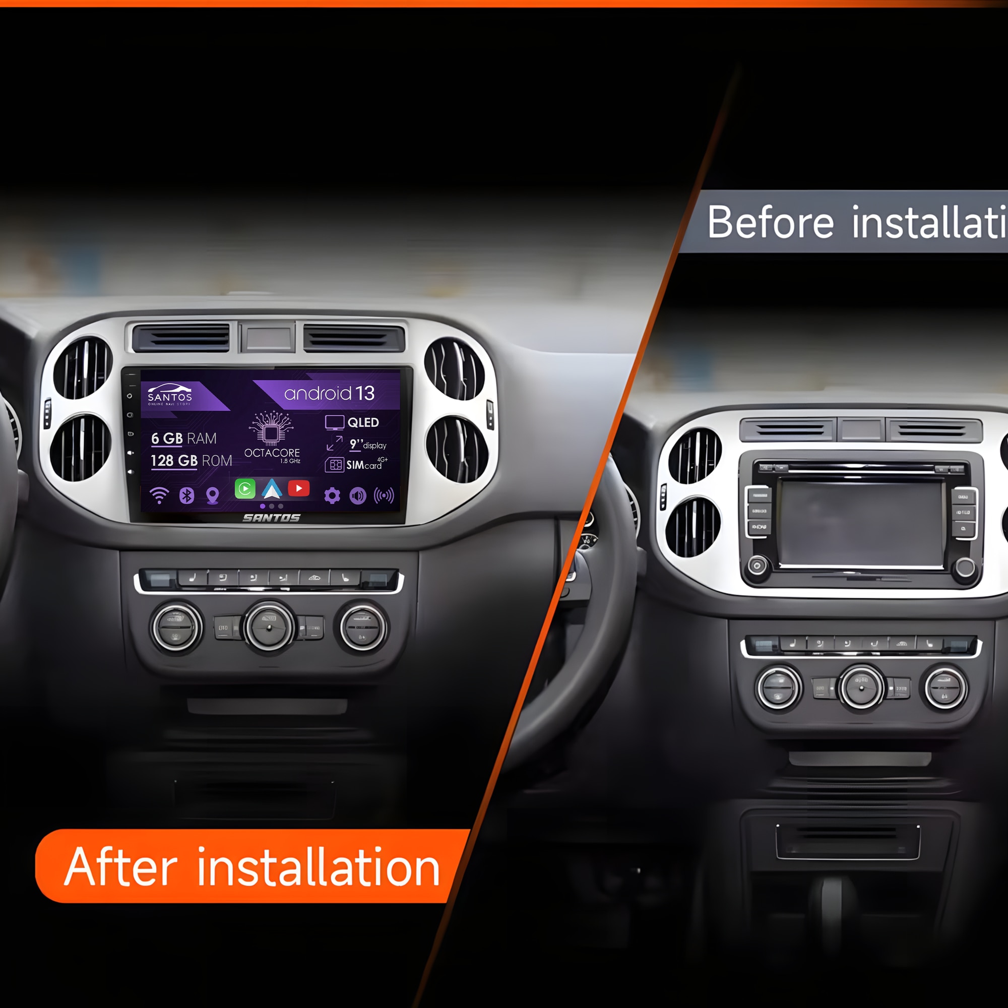 Navigatie VW Tiguan 2006-2016, Android 13, 9 inch QLED, Octa Core 6GB RAM 128GB, Wireless CarPlay Android Auto, Slot Sim 4G, GPS, Waze [2]