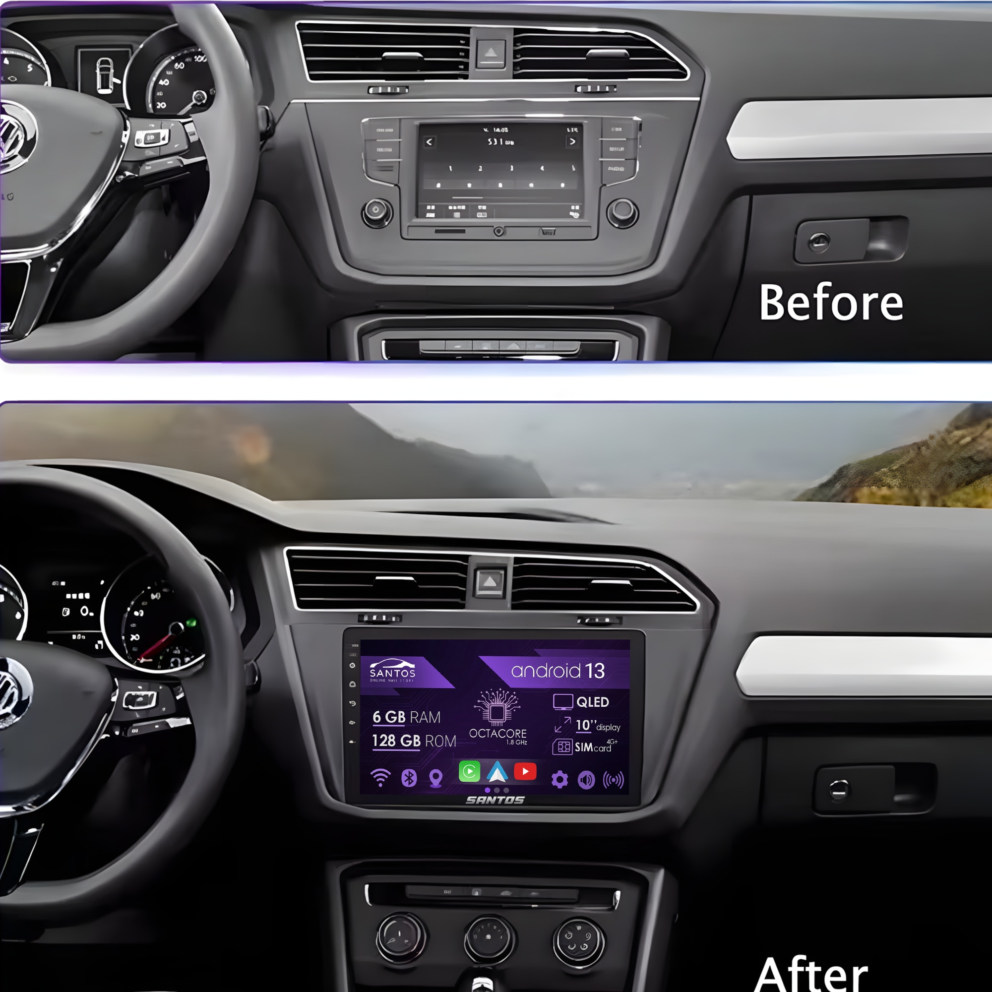 Navigatie VW Tiguan 2016-2020, Android 13, 10 inch QLED, Octa Core 6GB RAM 128GB, Wireless CarPlay Android Auto, Slot Sim 4G, GPS, Waze [2]