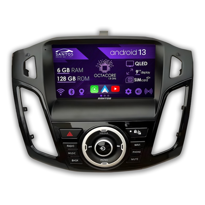 Navigatie Ford Focus 3 2012-2016, Android 13, 9 inch QLED, Octa Core 6GB RAM 128GB, Wireless CarPlay Android Auto, Slot Sim 4G, GPS, Waze