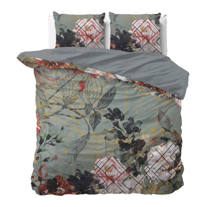 Husa Pilota Sleeptime Essentials Triangle Nature Green 200×220 cm, 2 Fete de Perna, Microfibra Moale