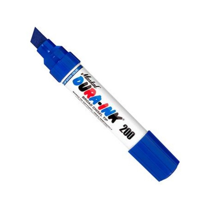 Set 12 bucati Marker permanent de cerneala cu varf lat, Markal, Dura-Ink 200, Albastru