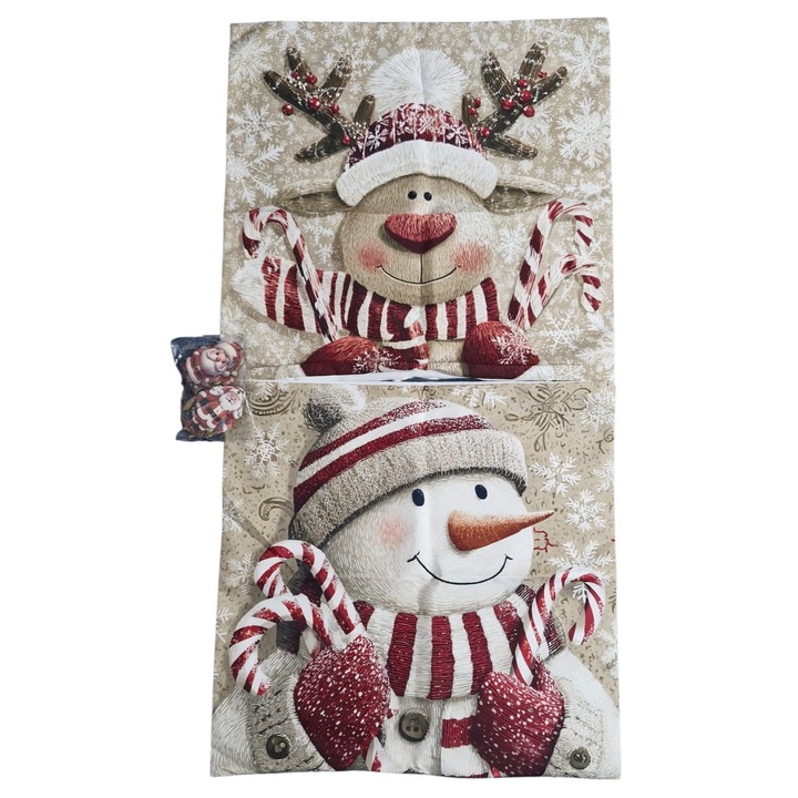 2 darab díszpárnahuzat, hópelyhes mintával, karácsonyi, 45x45cm + 2D lapos fa figurák, télapók