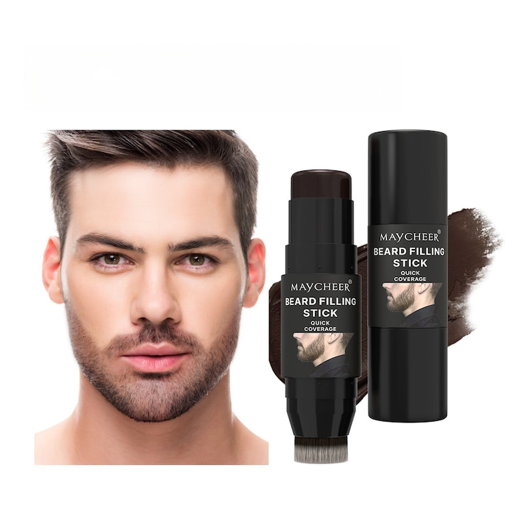 MAYCHEER Stick de Umplere pentru Barba, Culoare: Maro inchis – Beard Filling Stick cu Perie, Acoperire Rapida, Contur si Indesirea Barbii, Machiaj pentru Barbati