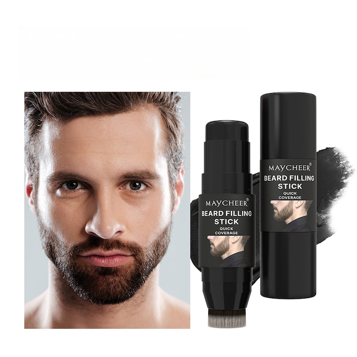MAYCHEER Szakállkitöltő Stift, Szín: Fekete – Ecsettel, Gyors Fedés, Szakáll Kontúrozása és Dúsítása, Férfi Smink