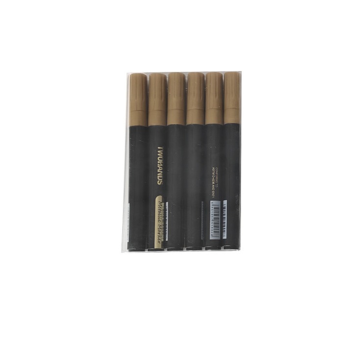 Set de 6 marker permanente metalice aurii, varf 2-3 mm - Rezistent la apa, uscare rapida, netoxic - Pentru ceramica, piele, sticla, arta si bricolaj