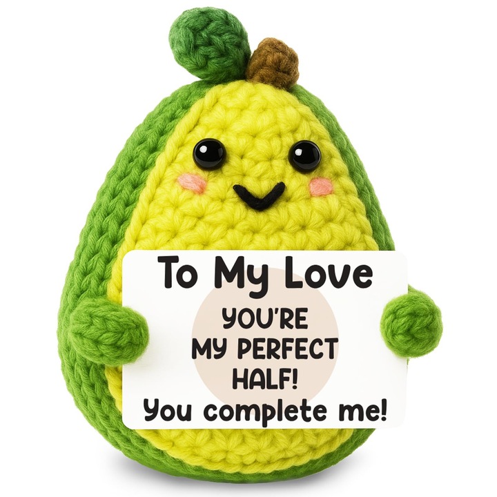 Ornament tricotat KiuKieya avocado verde, include felicitare, cadou de ziua îndrăgostiților