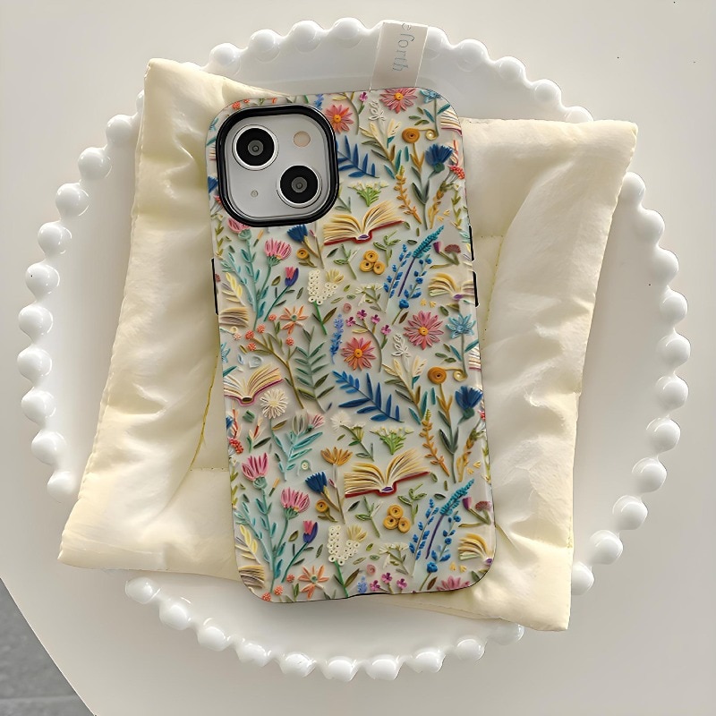 Carcasa pentru telefon, strat dublu, neagră, model cu broderie, pentru iPhone 17