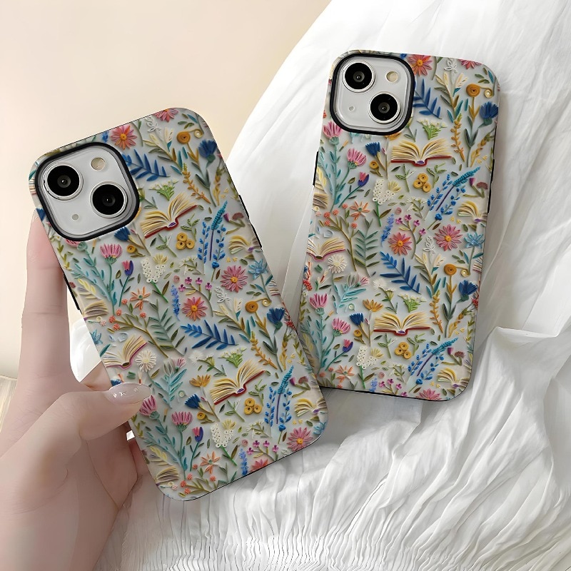 Carcasa pentru telefon, strat dublu, neagră, model cu broderie, pentru iPhone 17