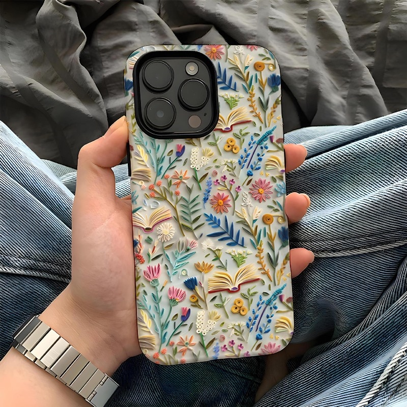 Carcasa pentru telefon, strat dublu, neagră, model cu broderie, pentru iPhone 17