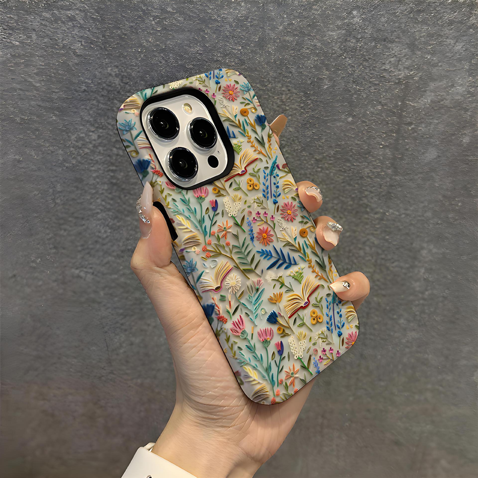 Carcasa pentru telefon, strat dublu, neagră, model cu broderie, pentru iPhone 17