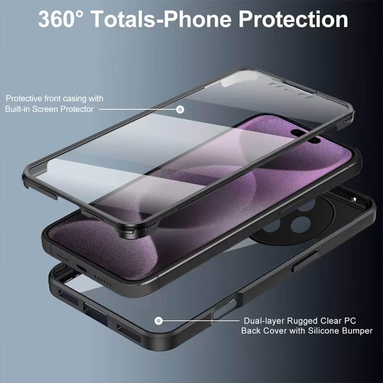 Set 360: Husa cu folie integrata pentru Honor Magic8 Lite Protectie 360 fata / spate - negru