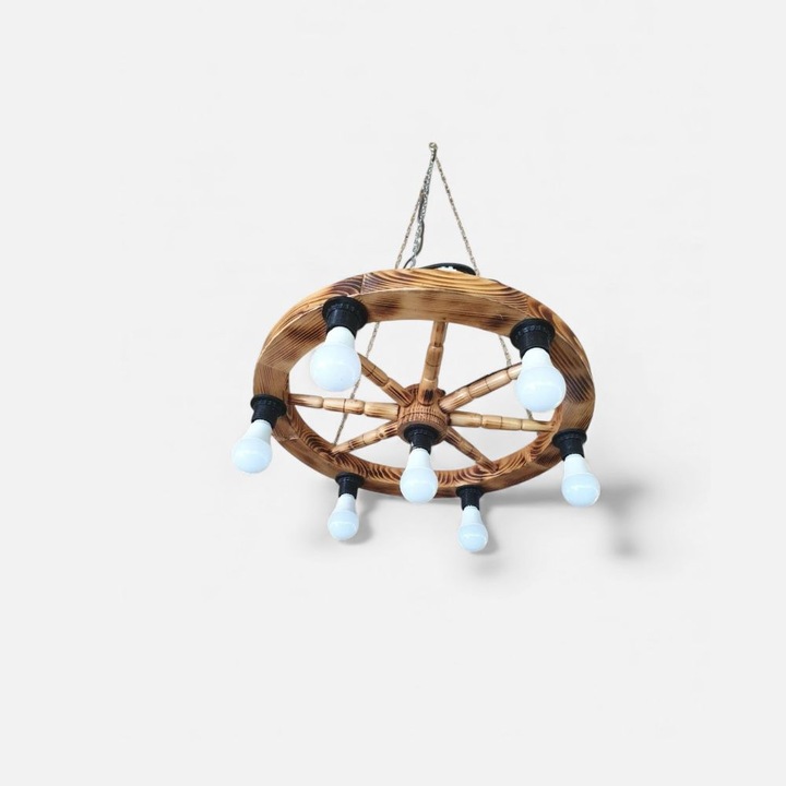 Lustra Rustica din roata de lemn/ 50 x50x30cm, Roata de car