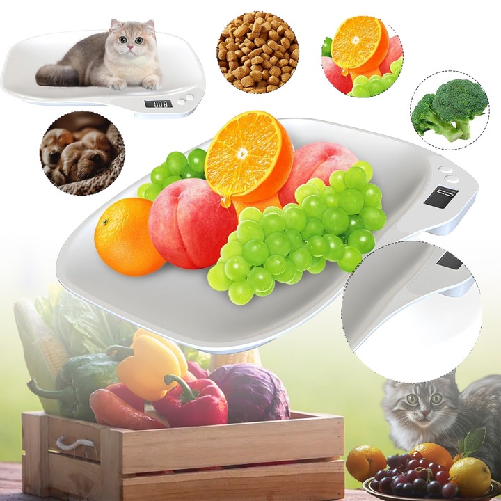 Cantar Electronic Digital, Bedee, Portabil, Afisaj LCD, 15kg/1g, 4 unitati comutabile, Include 2 baterii, 0.1 oz precizie, Usor de Folosit, Cantarire animale, condimente, legume, ingrediente bucatarie, Alb