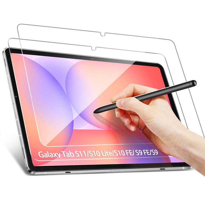 Set 2 Folii Protectie Pentru Ecran Pentru Samsung Galaxy Tab S11 / S10 Lite /S10 FE / S9 FE 5G 10.9" si tableta Tab S9 11 inci, Full Glue, Sticla Securizata, Duritate Militara, Ultra HD