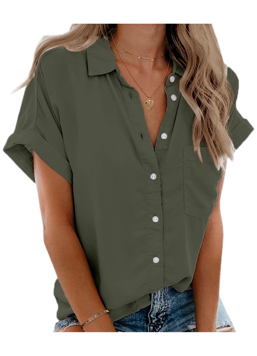 Tricou feminin , guler V（10020）, Verde
