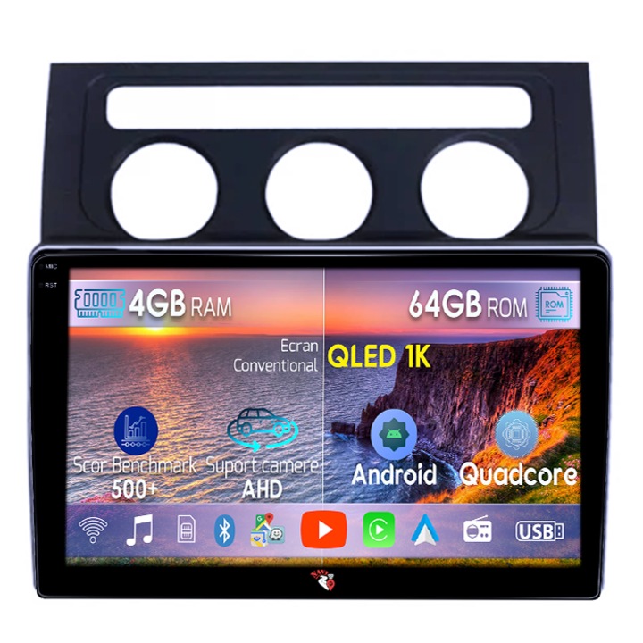 Navigatie dedicata VW Touran 2003-2015, 4GB RAM 64GB ROM, Octacore, Android 14, Display QLED 1K 9", DSP, Carplay&Android Auto, SIM 4G, Ventilator Activ