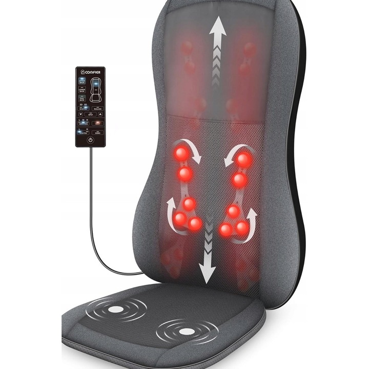 Scaun Masaj Shiatsu 2D/3D, 10 Noduri, Incalzire, Vibratii, Multicolor