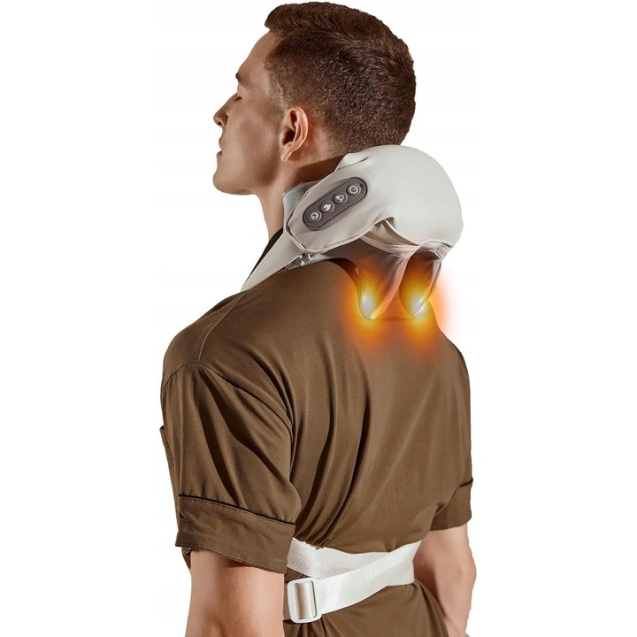 Aparat vibromasaj, masaj pentru gât și spate, fără fir, cu funcție de încălzire, 2 moduri, 2 nivele de intensitate