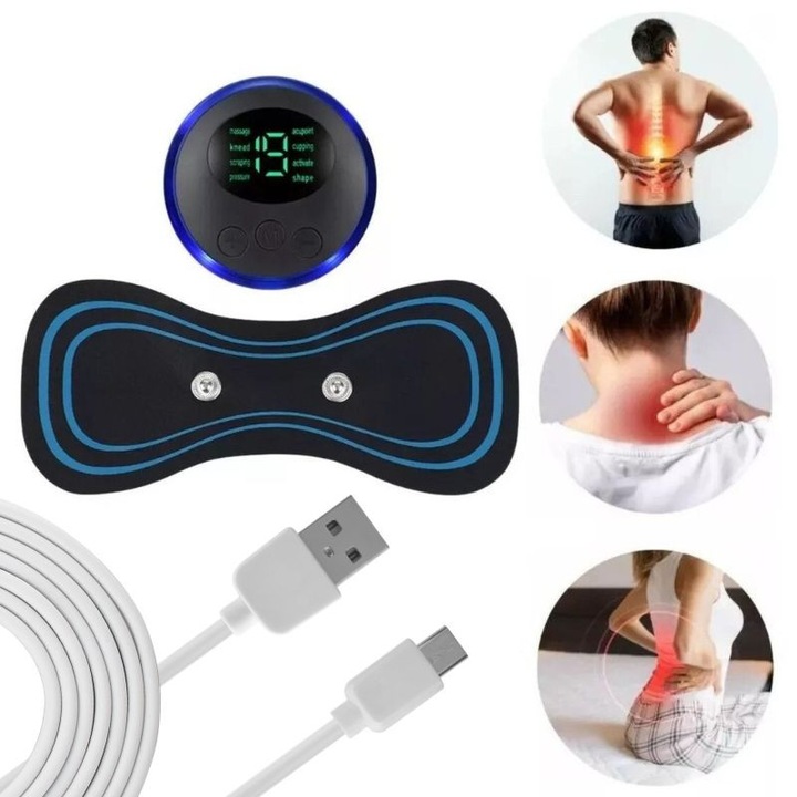 Mini-aparat electrotimulat, 8 moduri de masaj, 19 viteze, portabil, 6x1.4cm