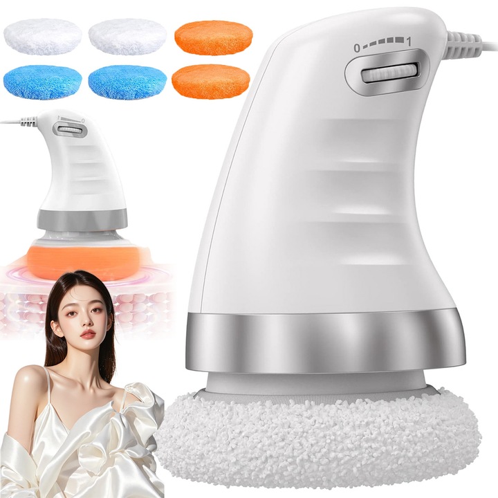 Aparat vibromasaj anticelulitic, alb, compact, cu maner ergonomic, viteza variabilă