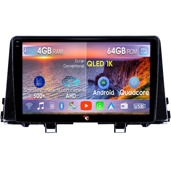 Navigatie dedicata KIA Morning picanto 2017-2020, 4GB RAM 64GB ROM, Octacore, Android 14, Display QLED 1K 9", Carplay&Android Auto, SIM 4G, Ventilator Activ