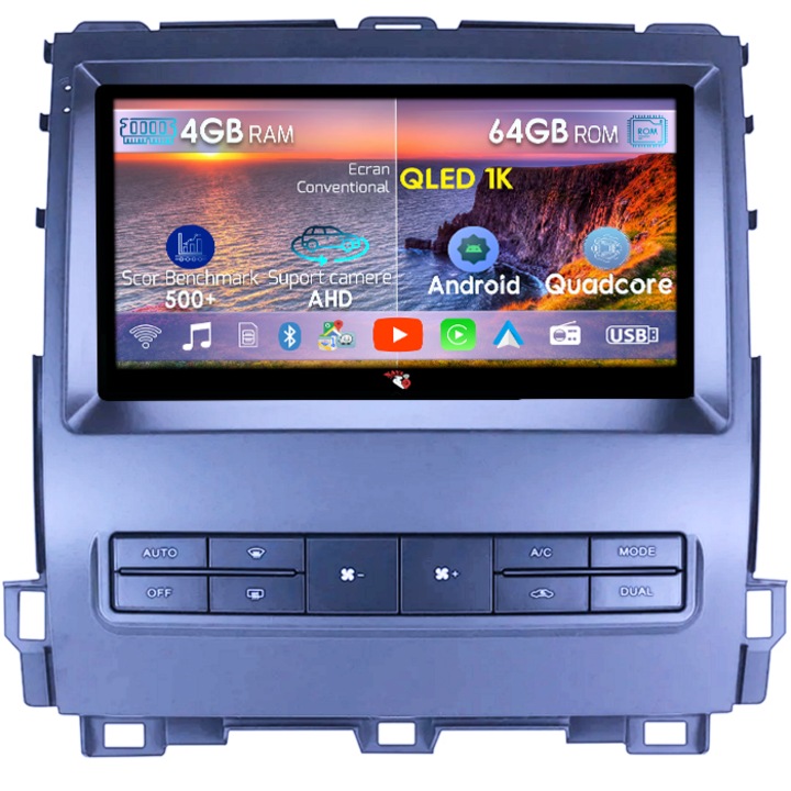Navigáció Toyota Land Cruiser Prado Lexus GX470 GX 470 J120 2002-2009, 4GB RAM 64GB ROM, Octacore, Android 14, QLED 1K 9" kijelző, Carplay és Android Auto, SIM 4G, Aktív ventilátor