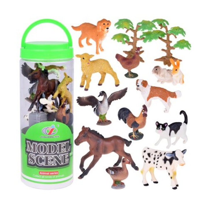 Set figurine Jokomisiada animale de la fermă, 17 elemente, multicolor