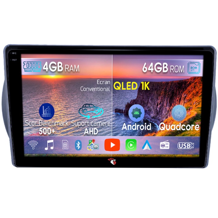 Navigatie dedicata Suzuki Alto 2013-, 4GB RAM 64GB ROM, Octacore, Android 14, Display QLED 1K 9", Carplay&Android Auto, SIM 4G, Ventilator Activ