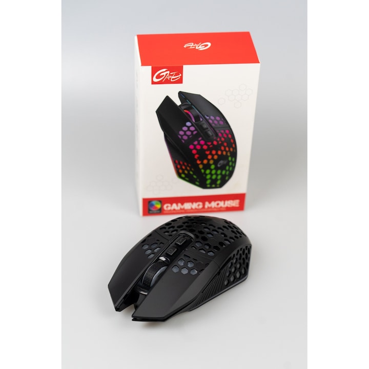 Mouse gaming wireless, RGB, LED, USB, 7 Butoane, DPI reglabil, Negru