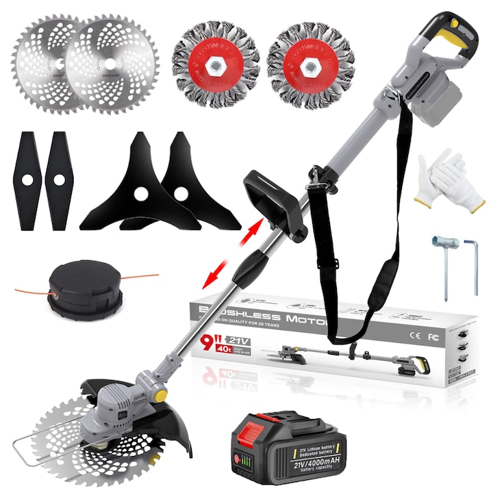 Motocoasa electrica Fiutazge 21V, 4-in-1, maner telescopic ajustabil 100-145cm, gri