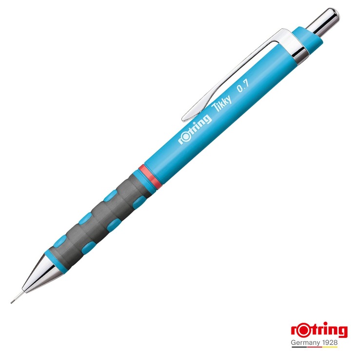Creion Mecanic 0.7mm cu Mecanism Click si Grip Ergonomic pentru Scris, Studiu si Medii Relaxante, Rotring Tikky 3 Albastru Deschis