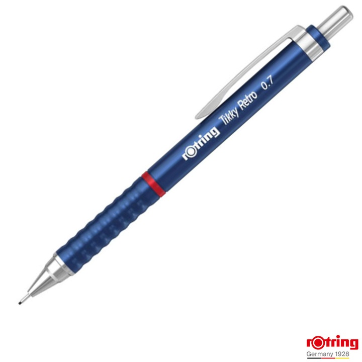 Creion Mecanic 0.7mm cu Design Retro si Grip Ergonomic pentru Scris, Notite si Exprimare Stilizata, Rotring Tikky 3 Albastru Retro