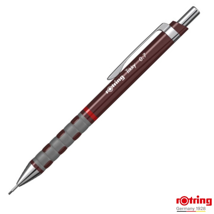 Creion Mecanic 0.7mm cu Mecanism Click si Grip Ergonomic pentru Scris, Desen si Birou, Rotring Tikky 3 Burgundi