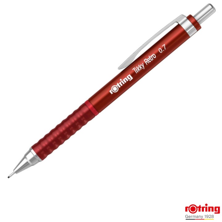 Creion Mecanic 0.7mm cu Design Retro si Grip Ergonomic pentru Scris, Accent Vizual si Stil Personal, Rotring Tikky 3 Rosu Retro