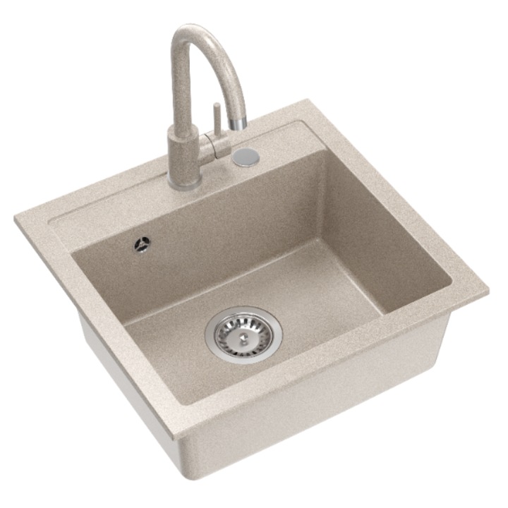 Chiuveta Quadron JOHNNY 110 Granite 50x47 cm Robinet cu sifon bej - elemente din otel