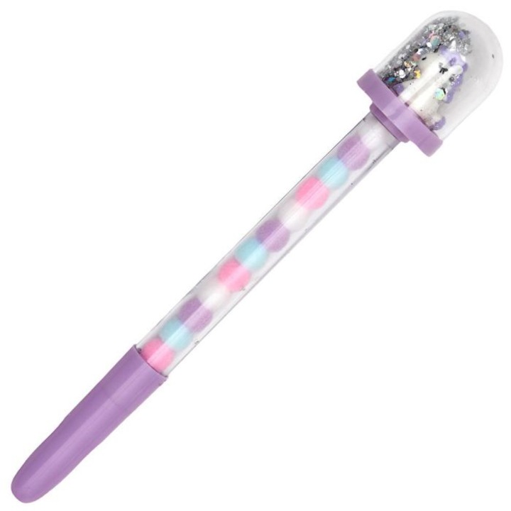 Pix cu capat 3D si interior cu bilute de bumbac, Model„Unicorn”, The Concept Factory, Inaltime 19 cm, Mov