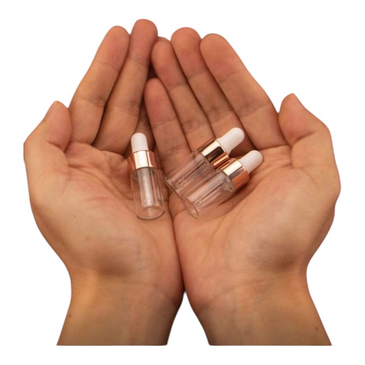 Set 3 bucati recipiente sticla transparenta si pipeta, 3ml