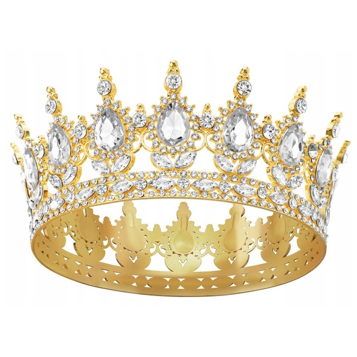 Coroana cu cristale pentru costum printesa, 12 cm x 5.2 cm, Auriu