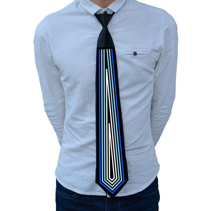 Cravata LED, AFKSMILE, Amuzanta Cravata, Cravata cu paiete, Pentru halloween, Craciun, Evenimente festive si petreceri, Ajustabila, Usor de asortat, Rezistent la uzura, Unisex, Baterii incluse, PVC/Poliester, 54-90cm, Albastru