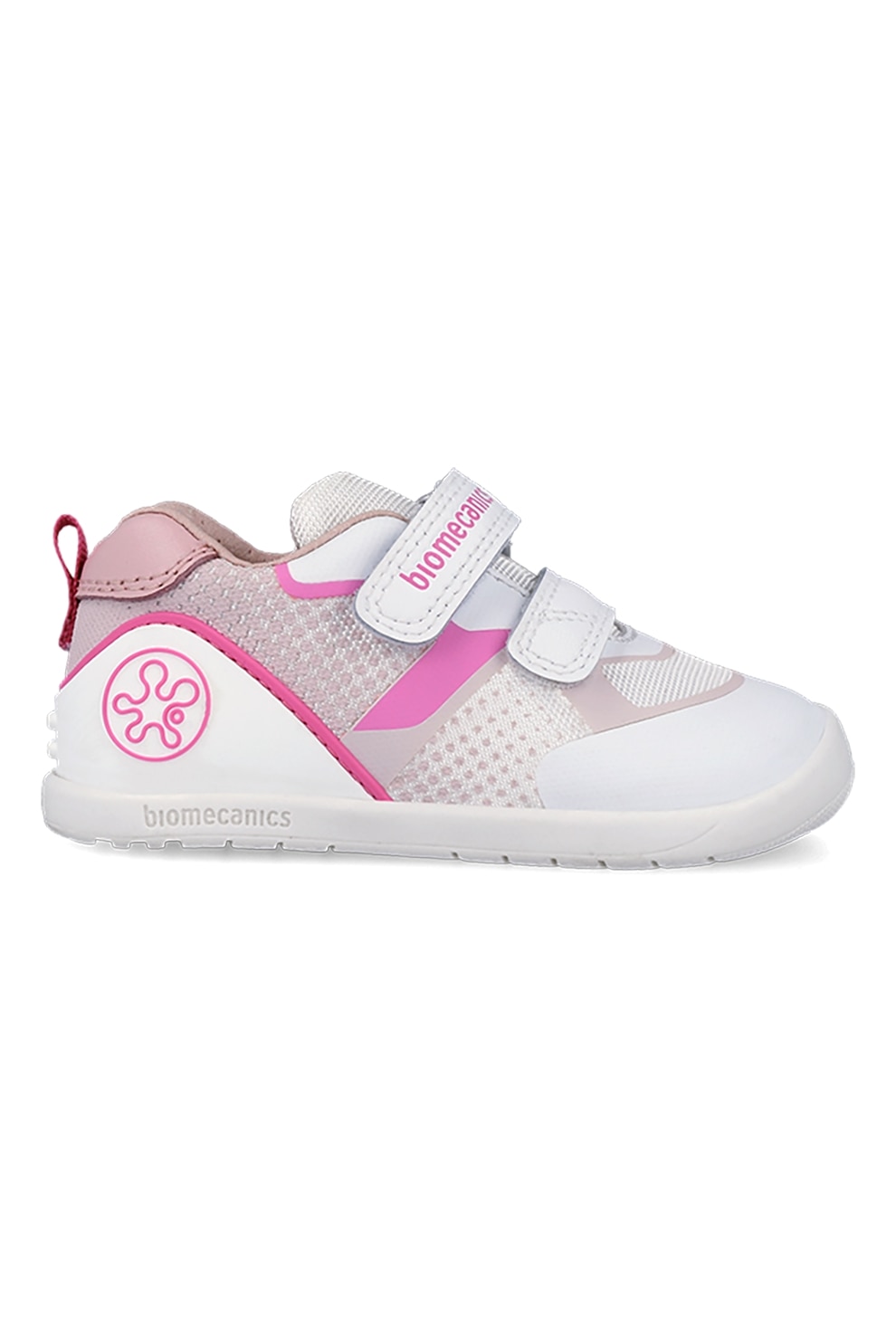 Biomecanics, Pantofi sport cu insertii din plasa si velcro, Fucsia, Maro taupe deschis, Alb murdar, 23 EU