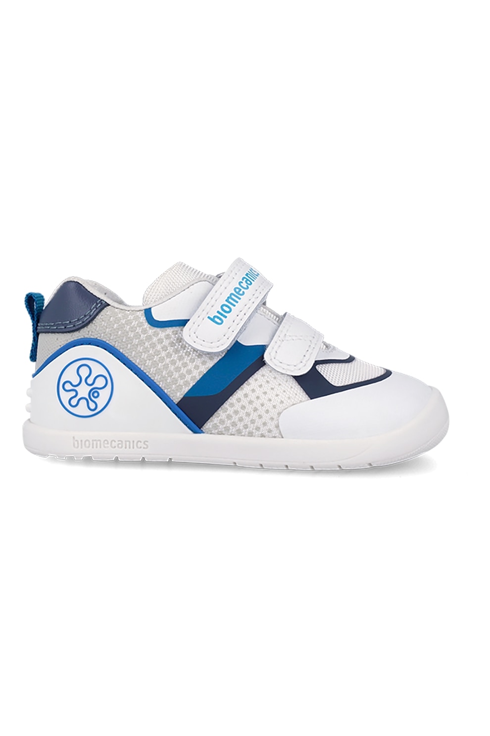 Biomecanics, Pantofi sport cu insertii din plasa si velcro, Albastru royal, Alb murdar, Bleumarin, 19 EU