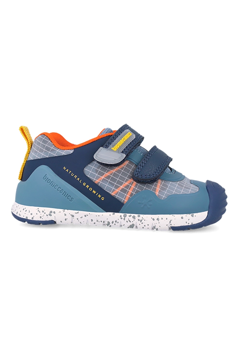Biomecanics, Pantofi sport din piele ecologica si material textil, Coral, Albastru prafuit, Galben sofran, 19 EU