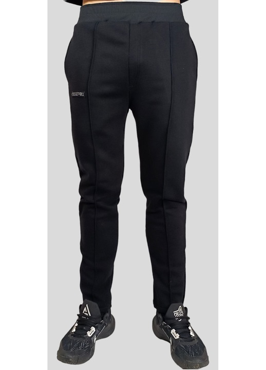 Pantaloni casual CELEVRI cu fermoar la glezna, din 100% bumbac, de barbat, Negru