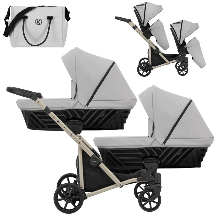 Carucior 2 in 1 Kunert IVENTO Duo, reversibil, 2x landou, 2x unitate sport, multicolor, 14 Kg