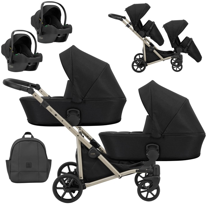 Carucior 3 în 1 Kunert Brav Duo, pentru gemeni sau frați, compact, 2x landouri, 2x unități sport, multicolor