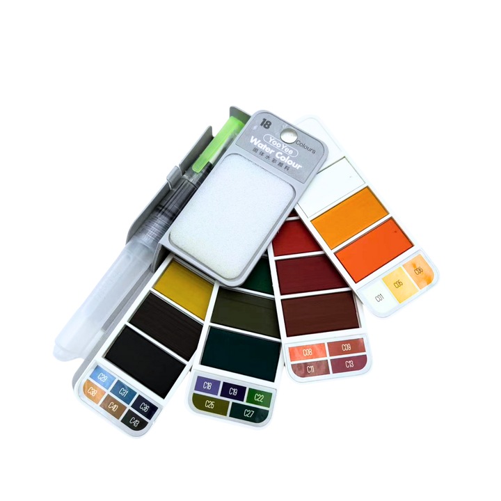 Set de acuarela solidă în formă de ventilator, 18 culori, multicolor